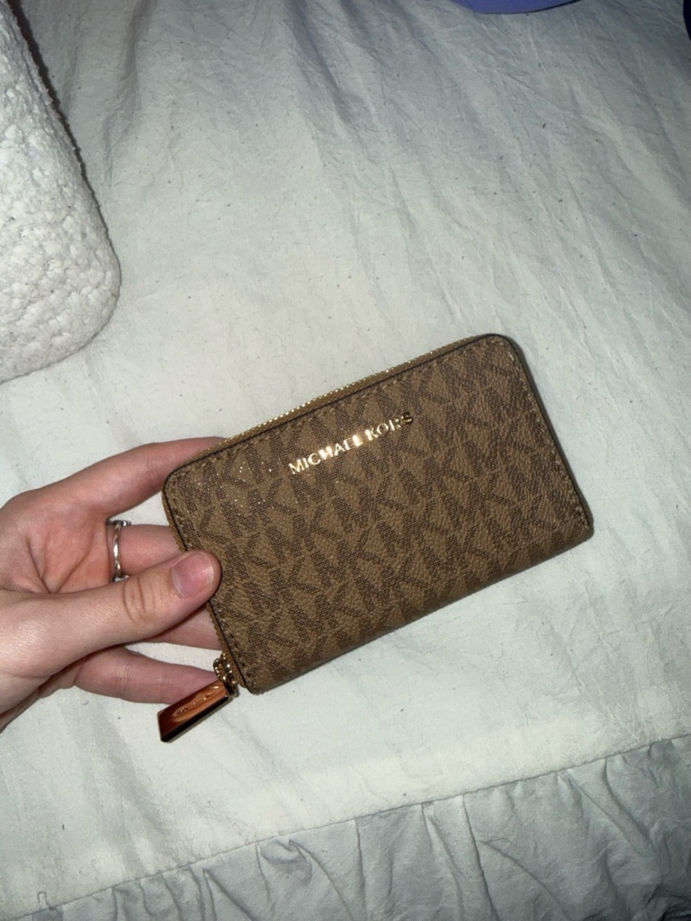Michael Kors Signature Brown Monogram Zip Card Case